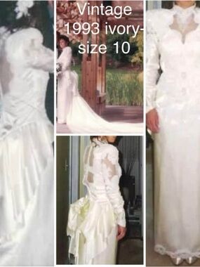 Vintage Ivory Wedding Gown with High Neck & Long Train